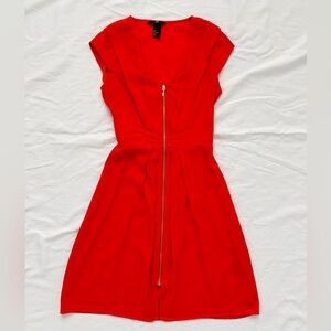 H&M Orange Zipper Front Cap Sleeve Dress | Pleated Details | Size 4